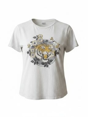 White Graphic Tiger Flower T‑Shirt